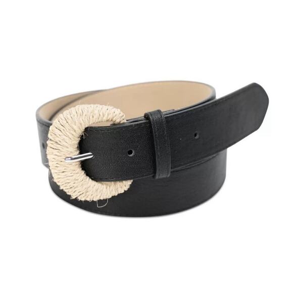 INC International Concepts Black Rope Wrapped Buckle Belt Sz L NWT - Picture 1 of 7